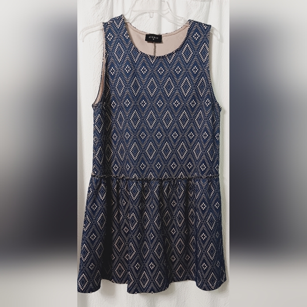 EVERLY  Blue And Tan Sleeveless Sundress Size M